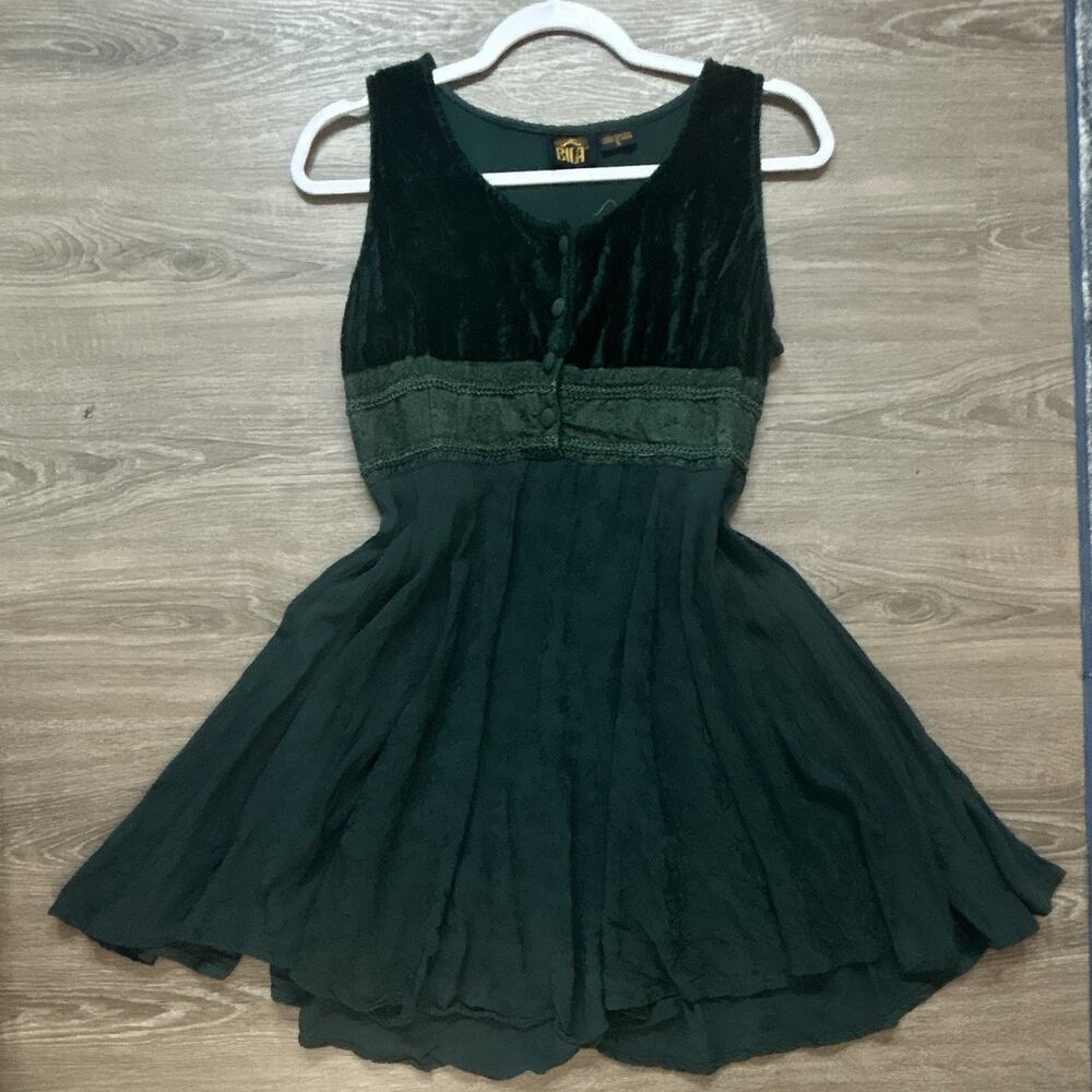 Vintage Bila Velvet Lace Empire Waist Dress - Forest Green Whimsygoth Grunge